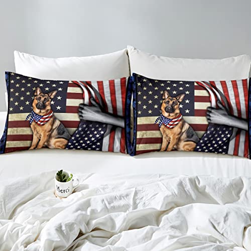 Housse de Couette Berger Allemand et Drapeau Américain 3D - 5