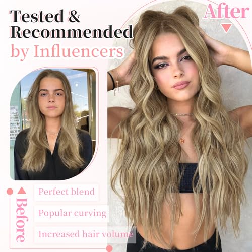 Image of KooKaStyle Wavy Thick Clip in Hair Extensions 24 inch Ash Blonde Balayage
