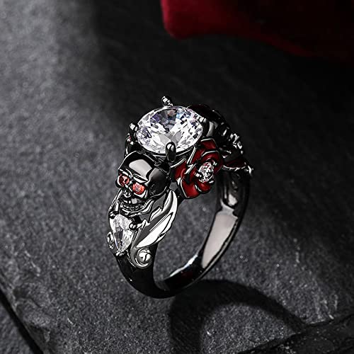 Image of Jeulia 2.55ct Skull Engagement Ring Sets Sterling Silver Heart Cut Red Diamond Ruby Rings Cubic Zirconia Wedding Promise Anniversary Romantic Jewelry for Women Grils Bridal with Gift Box