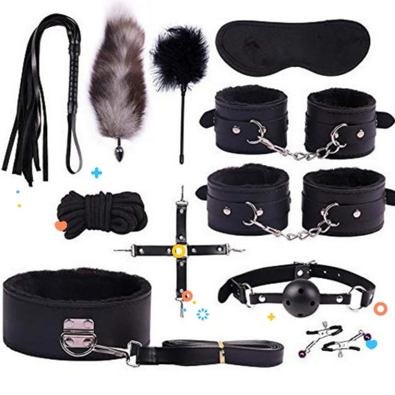 Accesorios de Entrenamiento de 11 piezas en cuero negro con diseño de cola para cosplay