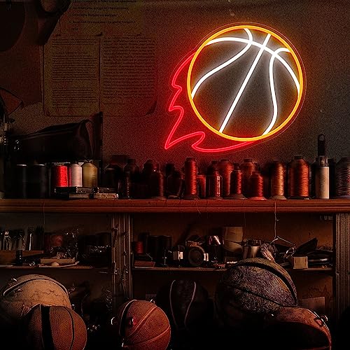 Image of Basketball Neon Sign, 12.6x11.6 Inch Basketball Led Neon Light, Dimmable LED Neon Signs for Wall Decor, Wall Decor Aesthetic, Sports Neon Signs for Room Bedroom Shop Decor, Gift for Christmas Birthday