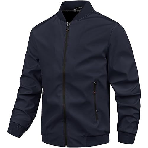 Ruziyoog Men’s Bomber Jacket Casual Lightweight Windbreaker Zip Up Flight Jacket Slim Fit Stand Collar Outdoor Coat