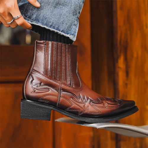 Short Cowboy Boots for Men Western Style Ankle Boots Pull on Riding Retro Style Boots2
