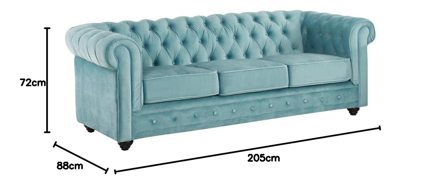 Vente-unique - Sofá Fijo 3 plazas Chesterfield - Terciopelo - Azul Celeste