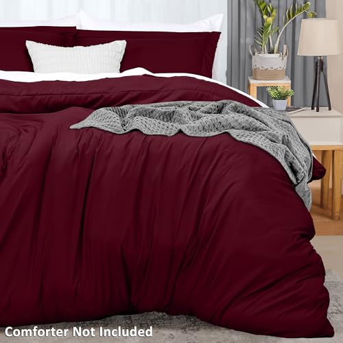 Utopia Bedding Duvet Cover King Size - 3 Piece with Zipper Closure - 1 Comforter Cover 104X90 Inches & 2 Pillow Shams 20X36 Inches (Burgundy) Comforter Not Included