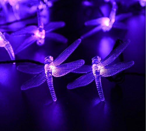 KEEDA 20 LED 16ft Dragonfly Solar Outdoor String Lights, Waterproof Decorative Lighting for Outdoor Garden Festival Party Decorations (Purple)