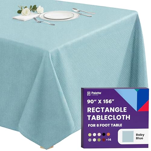 Image of Gee Di Moda Rectangle Tablecloth - 90 x 156 Inch Baby Blue Table Cloth for 8 Foot Tables with Floor-Length Drop - Heavy Duty Washable Fabric for Holiday Party, Dinner, Weddings & Baby Shower