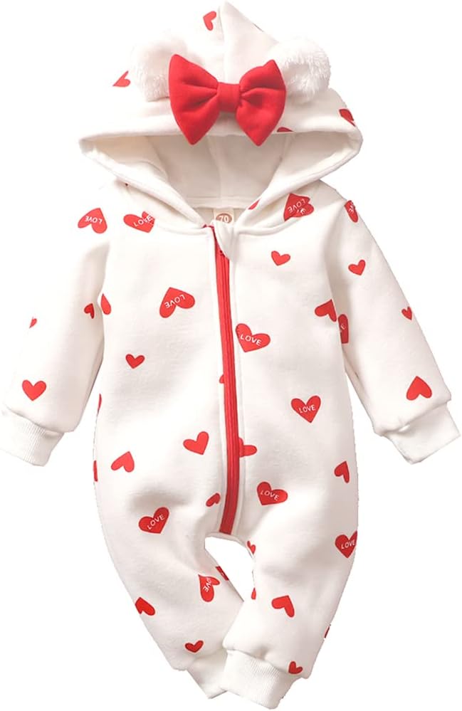 AMAWMWNewborn Baby Girl Winter Clothes Baby Snow Suit Infant Strawberry Jumpsuit Hooded Romper Snowsuit Warm Fleece Bunting, White-a, 0-3 Months
