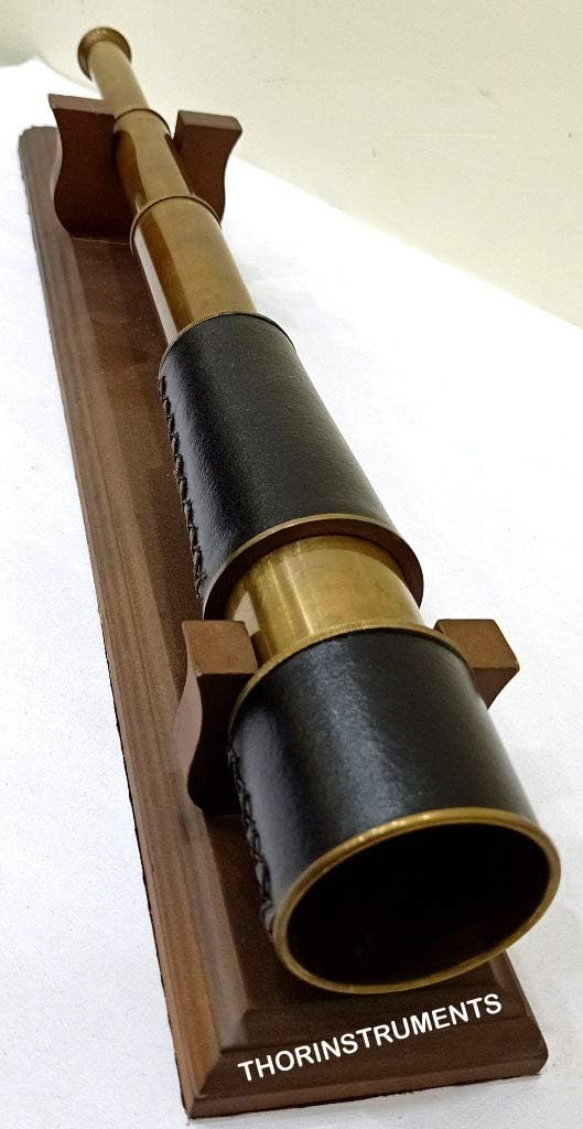 Nautical Antique Brass Pirate Handheld Telescope 18" Black Leather Spyglass Rustic Vintage Home Decor Gifts