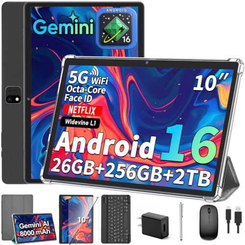 Image of 2026 Android 16 Tablet with Keyboard, 10 Inch Tablet with Gemini AI(Silver) | 26GB+256GB+2TB Expand, AI Electronic Tablet PC with 8-Core, WiFi, 8000mAh, GMS, GPS, 2 in 1 Tablet with Mouse, Case, Stylus