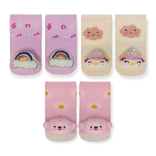 Kit 4 Pares Meia 3d Bebê Bichinho Rn Infantil Inverno Menino Menina (Multicor Menina, 0 a 12 meses)