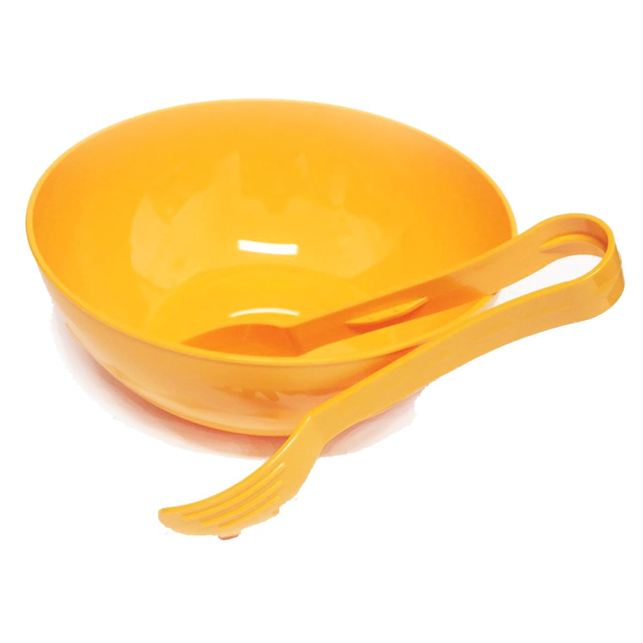 Harfield Yellow Salad Bowl and Serving Tongs Large Fruit Bowl Virtually Unbreakable Polycarbonate Plastic