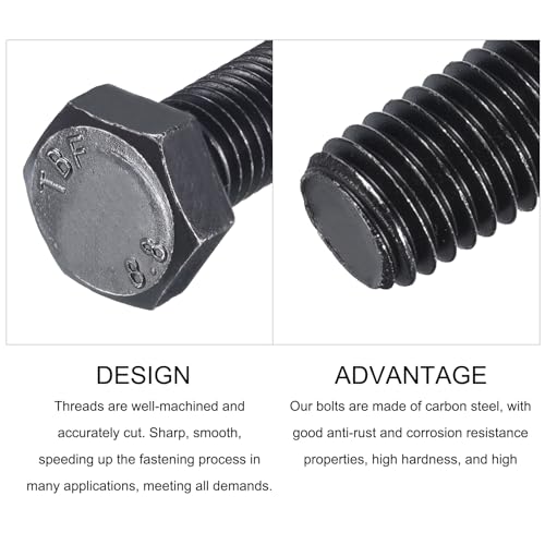 Image of METALLIXITY Hex Bolts (M12-1.75x90mm) 5Pcs, 8.8 Grade Carbon Steel Fully Threaded Black Oxide, Coarse Thread UNC Hex Head Screw Bolt - for Furniture Repair
