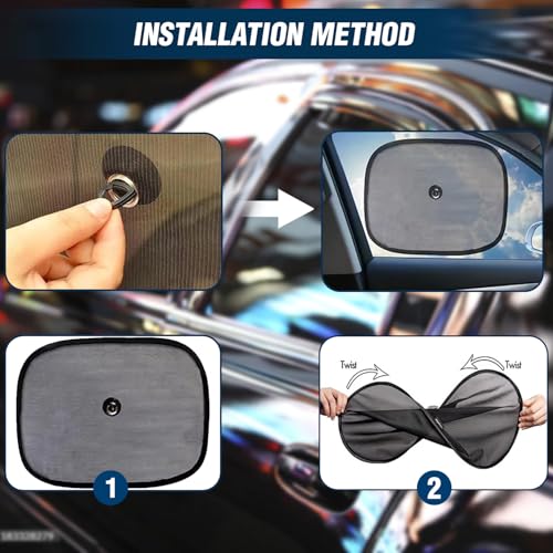 Image of Car Universal Side Window Black Sunshade Compatible for Honda Amaze, Heat /UV Rays Protection Curtain Universal Set of 4pcs
