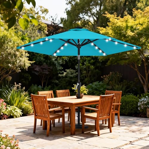 Image of ABCCANOPY Durable Solar Led Patio Umbrellas with 24LED Lights 7.5FT (Turquoise)