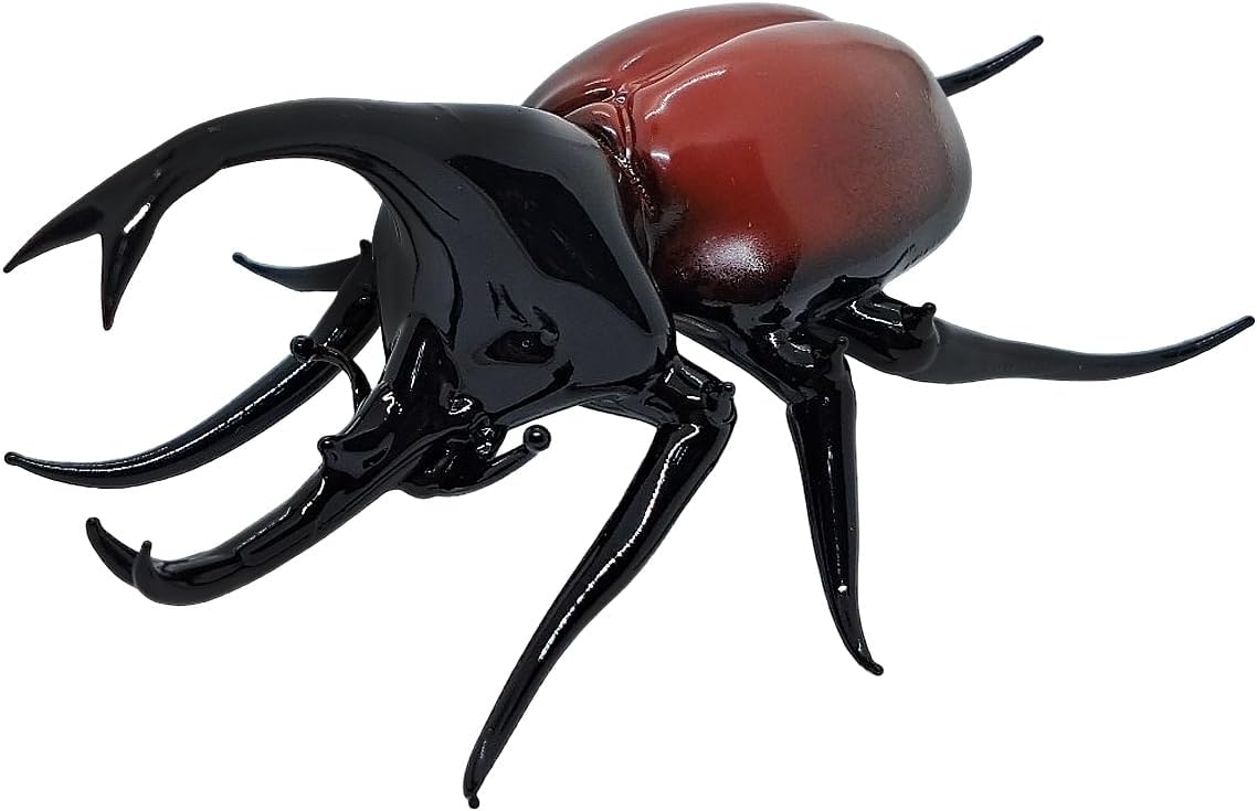 WitnyStore 3½" Black Red Rhinoceros Beetle Horn Scarab Blown Glass Figurine Premium Hand-Blown Statue Tabletop Decoration Unique Collectible for Adult Collectors Elegant Home Room Decor