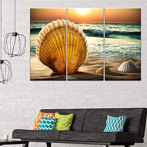 Peinture modulaire plage et océan | Toile murale triptyque coucher de soleil