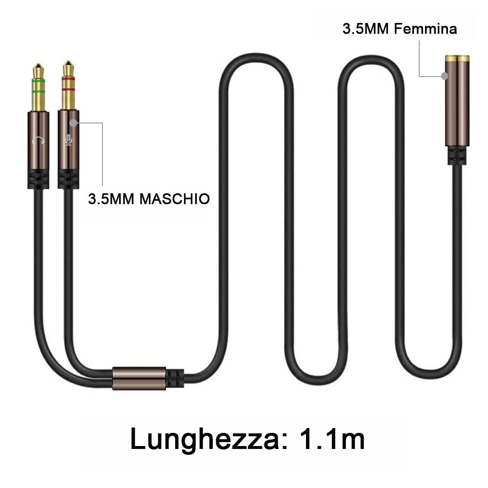 Sdoppiatore Cuffie Jack Splitter Audio, Adattatore Cavo 1 Maschio jack a 2 Femmina ( per Sdoppiatore Cuffie Jack Splitter Audio, Adattatore Cavo 1 Maschio jack a 2 Femmina ( per