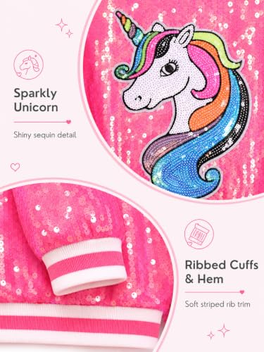 Image of WELAKEN Unicorn Sequin Jacket for Girls Kids Toddler Sparkle Zipper Bomber Jacket with Pockets