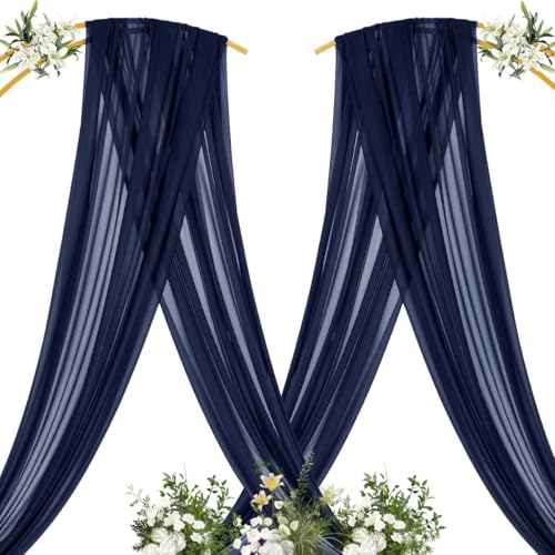 Image of MLMC Navy Blue Wedding Arch Draping Fabric 1 Panel 29 inch x 20 FT Extra Long Gauze Drapes Sheer Backdrop Curtains 6.6 Yards Airy Outdoor Drapery Panels for Wedding Bridal Shower Ceiling Decoration