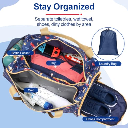 Image of Bagseri Boys Duffle Bag for Travel - Kids Gym Bag with Shoe Compartment