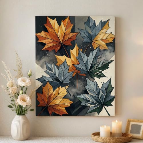 Lienzo decorativo de hojas amarillas y naranjas, cuadro contemporáneo de 40,6 x 50,8 cm