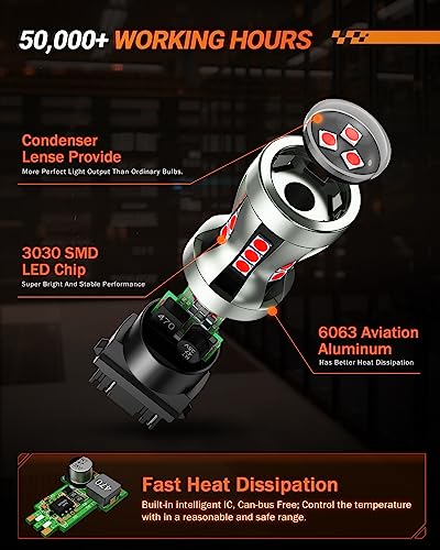 SEALIGHT 3157 LED Bulb, 3156 3057 4157 LED Brake Lights, Super Bright Red Bulb with Projector Lenses Replacement for Brake Light Tail Stop Light Parking Light, Pack of 2 - Image 6