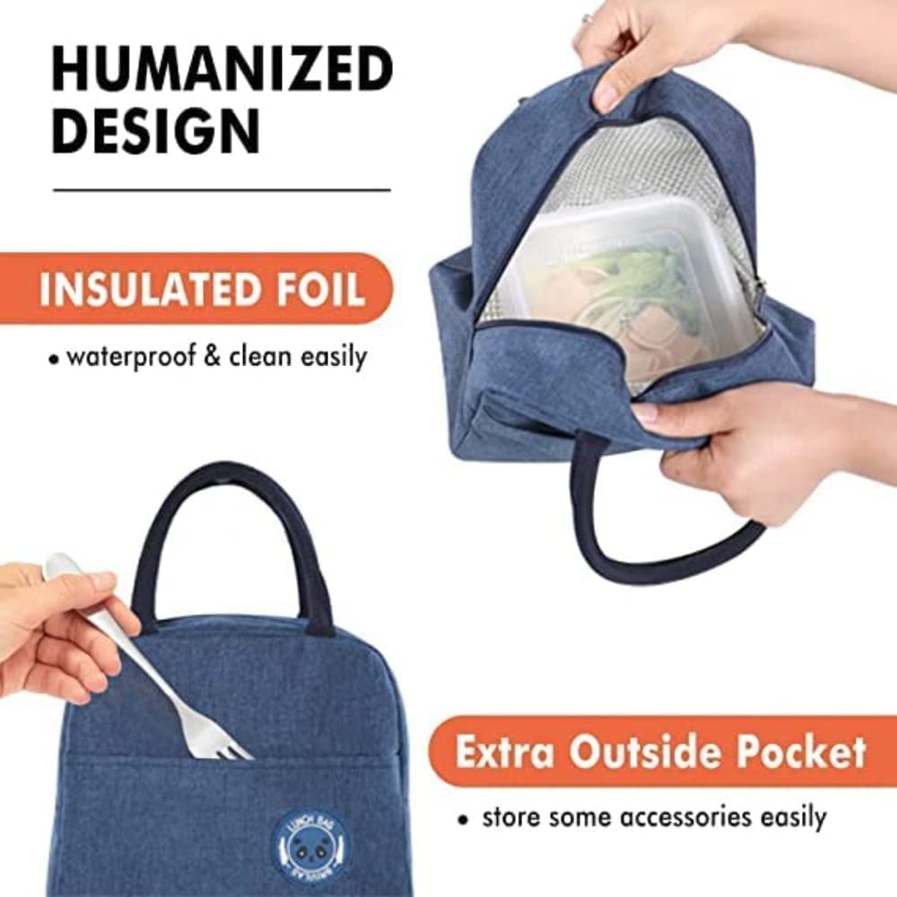 Buy SKYWORK Insulated Lunch Bag for Men, Women | Kids – Reusable | Leakproof Tote with Smiley Design – Thermal Lunch Box with for Work, School, Picnic (Blue and Pink Bag) Online