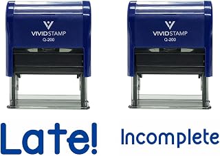 Late! Teacher Self Inking Rubber Stamp/Incomplete Teacher Self Inking Rubber Stamp (Blue Ink) - Q-200 (2 Pack)