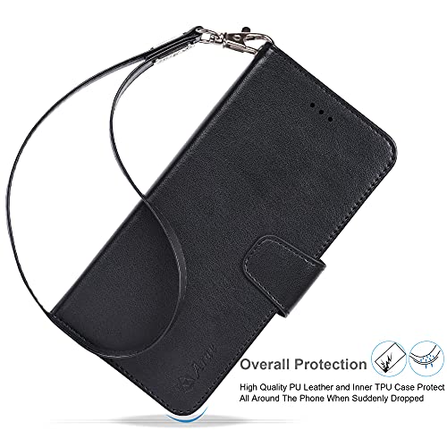 Arae Compatible With Iphone 13 Mini Case Wallet Flip Cover With Card Holder And Wrist Strap For Iphone 13 Mini 5.4 Inch-Black #TOP6