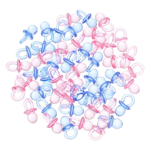 FRCOLOR 50 Piezas Mini Chupetes Acrílicos Transparentes para Shower y Bautizo Decoraciones Dispersas Azul y Rosa Regalos Prácticos para Recién Nacidos Niñas