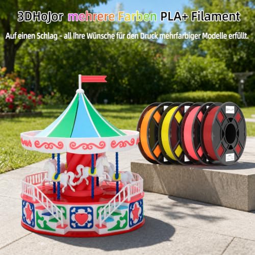 Image of 3DHoJor Basic PLA 3D Printer Filament Bundle, Multicolor Filament 1.75mm, Vacuum Packed, 0.25kg*8 Pack, 2kg Total, White+RGB RED+Orange+Yellow+Green+Sky Blue+Blue+Pink