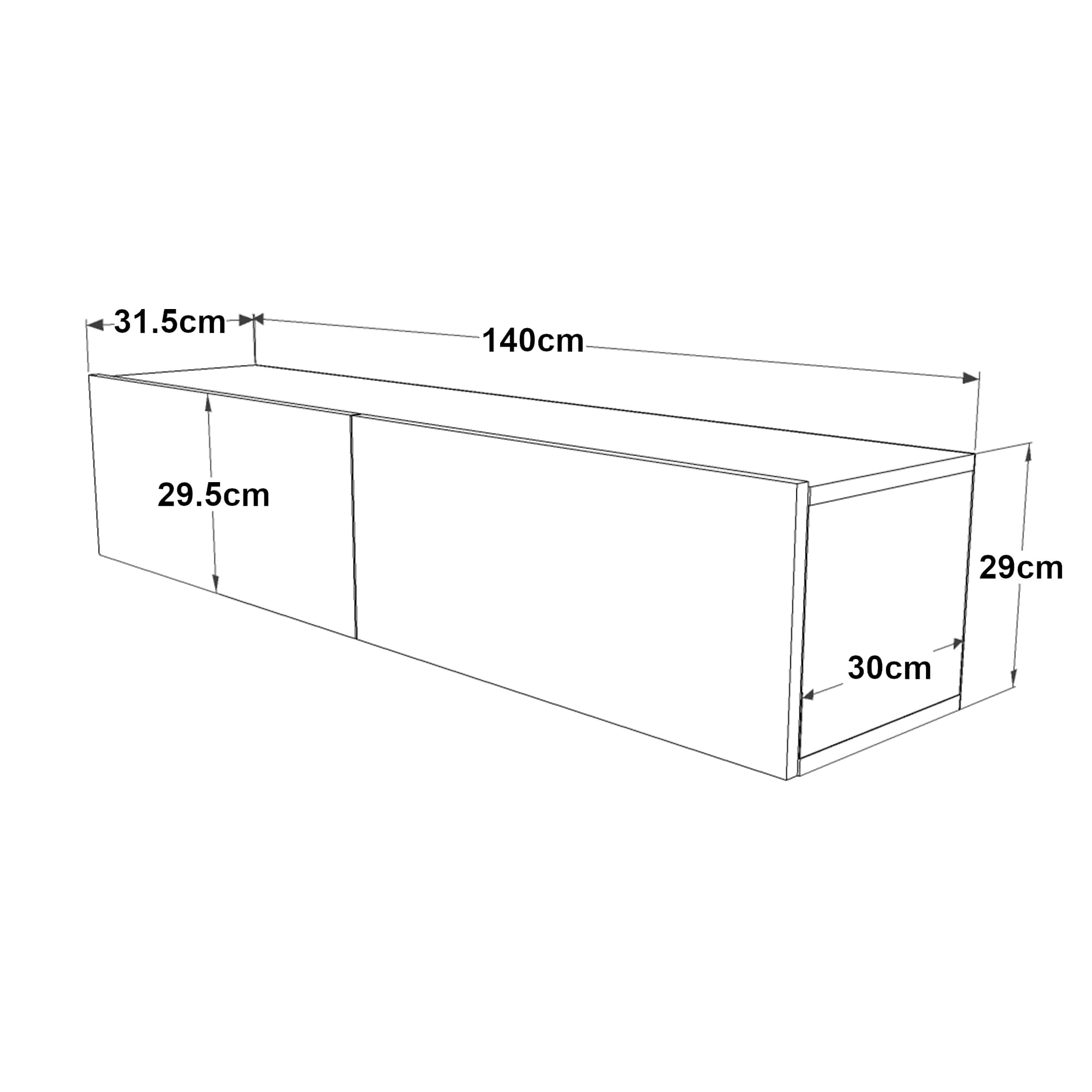 [en.casa] Mobile TV da Parete Armadio a Muro con Ante a Ribalta Consolle Pensile Stand Multimediale Larghezza 140 cm - Rovere Rustico/Bianco