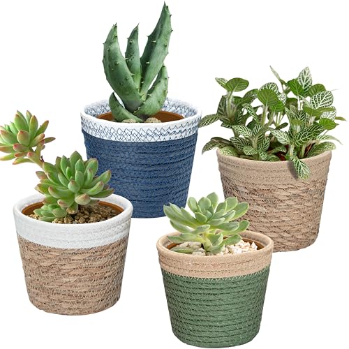 Set of 4 Decorative Cache Pots with Liners for 4 Inch - 5 Inch Potted Nursery Pots | Plant Covers for Indoor Houseplants | Versatile Tabletop & Hanging Planters, 11-CP-4