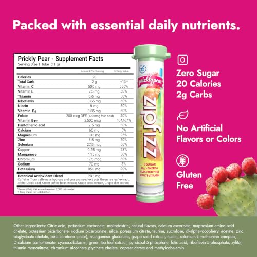 Image of Zipfizz Daily Energy Drink Powder, Prickly Pear, 20 Pack | 3-in-1 Sustained Energy, Rapid Hydration, and Essential Vitamins | Sugar-Free | Electrolyte Powder | Contains Vitamin B-12 & Antioxidants