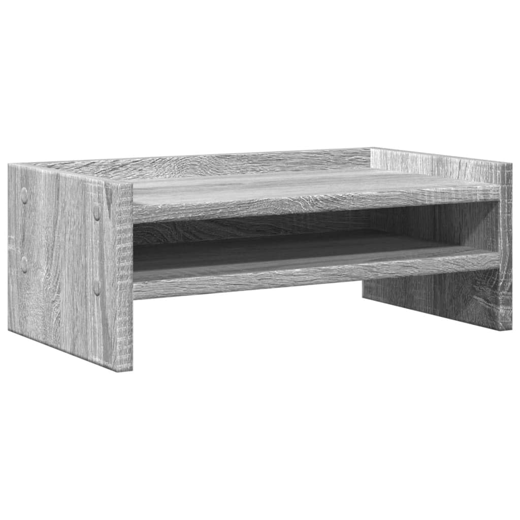 Soporte para monitor Sonoma gris 42 x 24 x 16 cm de material de madera con 2 estantes, soporte para pantalla para más orden y espacio en el escritorio, fácil de limpiar