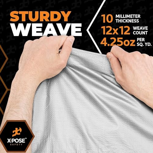 Image of Heavy Duty Poly Tarp 20' x 30' - Bulk Half Pallet (48 Pack) Thick Waterproof, UV Blocking Protective Cover - Reversible Silver & Black - 10 Mil Thick Polyethylene - by Xpose Safety