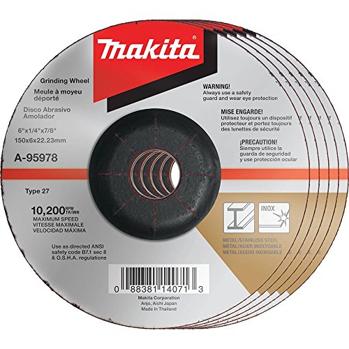 Makita A-95978-5 6" x 1/4" x 7/8" INOX Grinding Wheel, 36 Grit, 5/pk #1