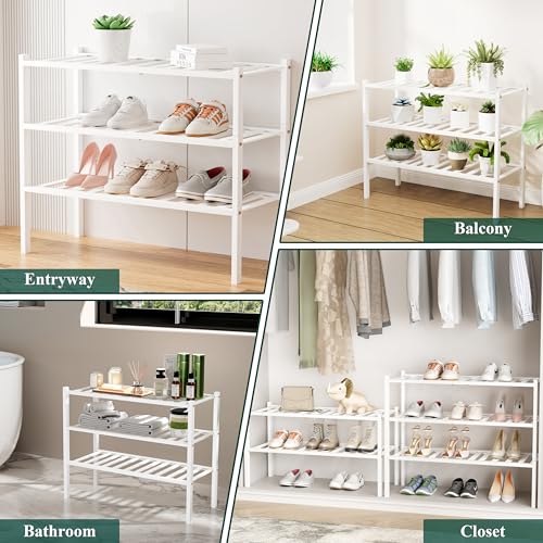 Smiry Bamboo Shoe Rack, 8 Vertical Slats, 2 Tier - 17.3" Wide, White by Smiry - Used condition - Image 5