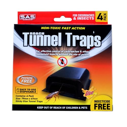 SAS Pest Control Cockroach Glue Trap, Black/Clear, 6.7 x 7.9 cm (Pack of 4)
