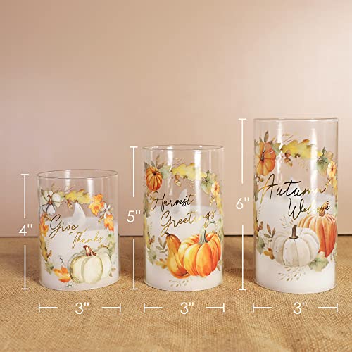 Image of Pumpkin Fall Leaves Flameless Candles with Remote, Real Wax Battery Operated Flickering Candles, Set of 3, Thanksgiving Autumn Decor