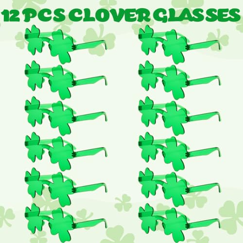 LUKBERA 12Pcs St. Patrick's Day Shamrock Sunglasses, Irish Green Clover Glasses for Adults Kids Saint Patrick’s Day Party Favor Decoration Accessories2