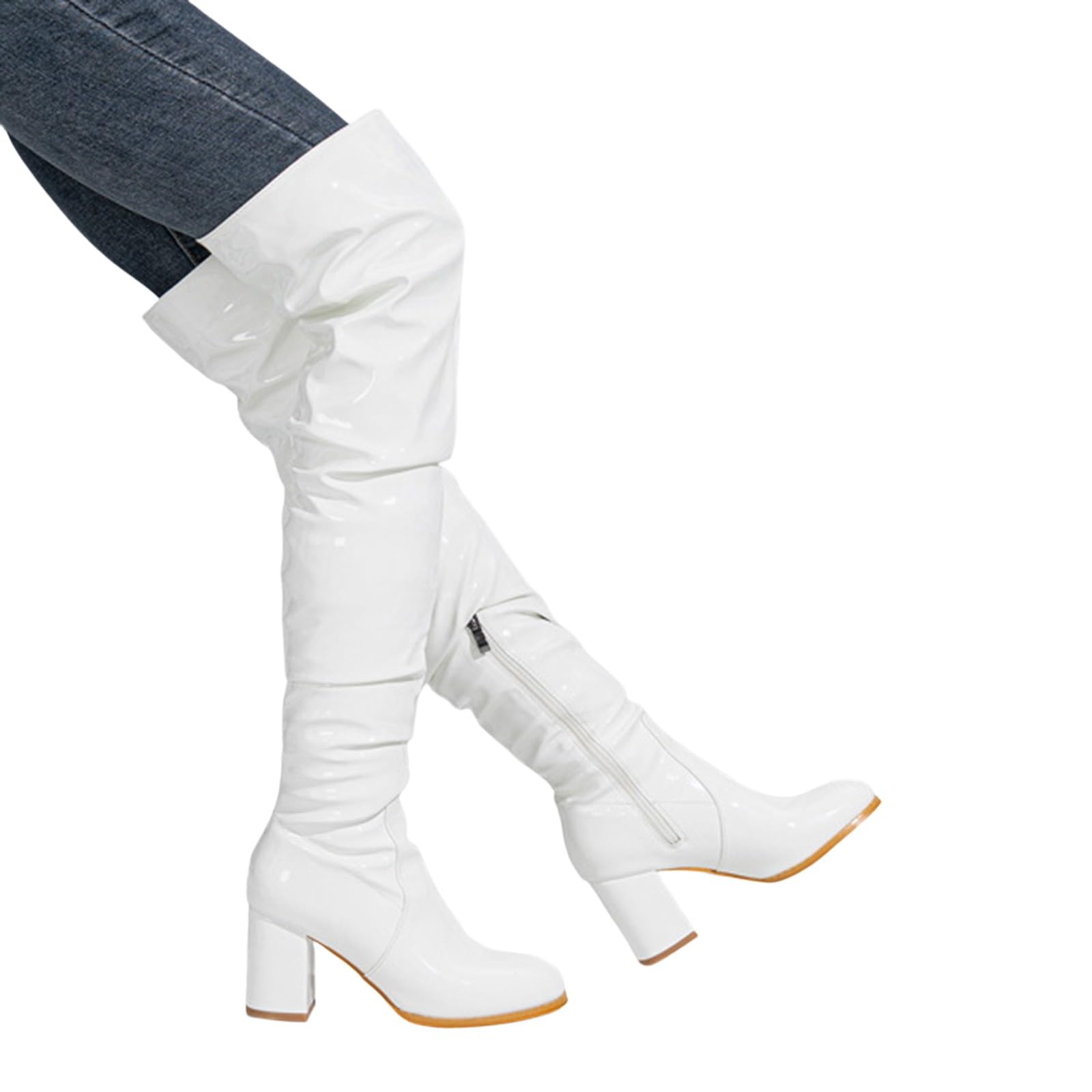 Donne sopra il ginocchio Tacchi alti plateau Stivali Alti Stivali Inverno Lungo Basic Stivali Con Cerniera Basic Size Coscia Scarpe Alte Tacco Lungo Stivali