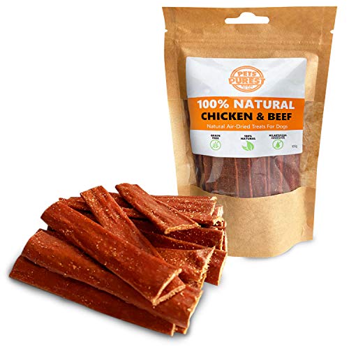 Pets Purest Iscas para cães 100% carne de res e frango seca ao ar - dois ingredientes - grãos livres, glúten e lactosa - Riscas saudáveis cães cachorros (100g)