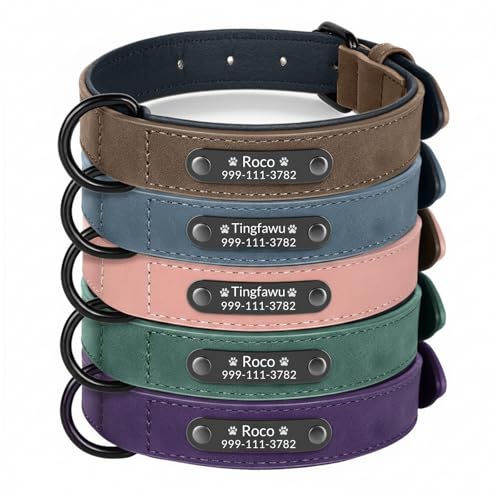 Collari per cani personalizzati in pelle PU con nome e numero di telefono personalizzati, resistenti e regolabili, con fibbia robusta, per cani di taglia grande, media e piccola