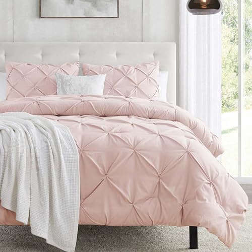 Image of Nestl California King Duvet Cover Blush - Soft Double Brushed Duvet Set with Button Closure & Corner Ties, 3 Piece Luxurious Pinch Pleated Duvet Cover Set 104x98 Inches with 2 Pillow Shams