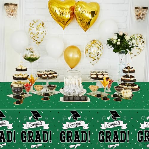 Image of 2Pcs Graduation Tablecloth, 108 inch X 54 inch Green Graduation Table Decorations 2026, Rectangle Tablecovers for Class 2026 Congrats Grad, Disposable Plastic Tablecover for Grad Decor Party Supplies for Kids