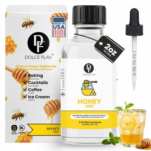 Image of Dolce Flav Natural Honey Extract - Natural Wildflower Honey Flavoring for Coffee, Baking & Desserts | Water-Soluble, Sugar-Free, Alcohol-Free, Kosher | 2 oz with Measured Dropper