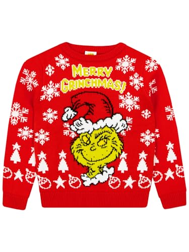 The Grinch Christmas Sweater | Boys Christmas Jumper | Knitted Xmas Jumper | Red 7-8 Years