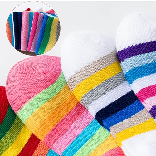 Girls No Show Seamless Socks Rainbow Cotton Stripes Socks Kids Low Cut Athletic Socks For School3